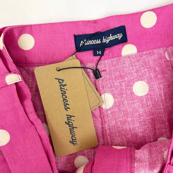 Princess Highway wide leg pink polka dot pants size US 10 - Picture 4 of 5